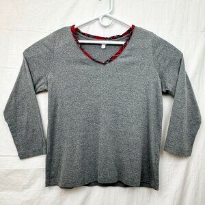 Charter Club Intimates Long Sleeve Sleep Shirt Women XL Gray w/Plaid Trim